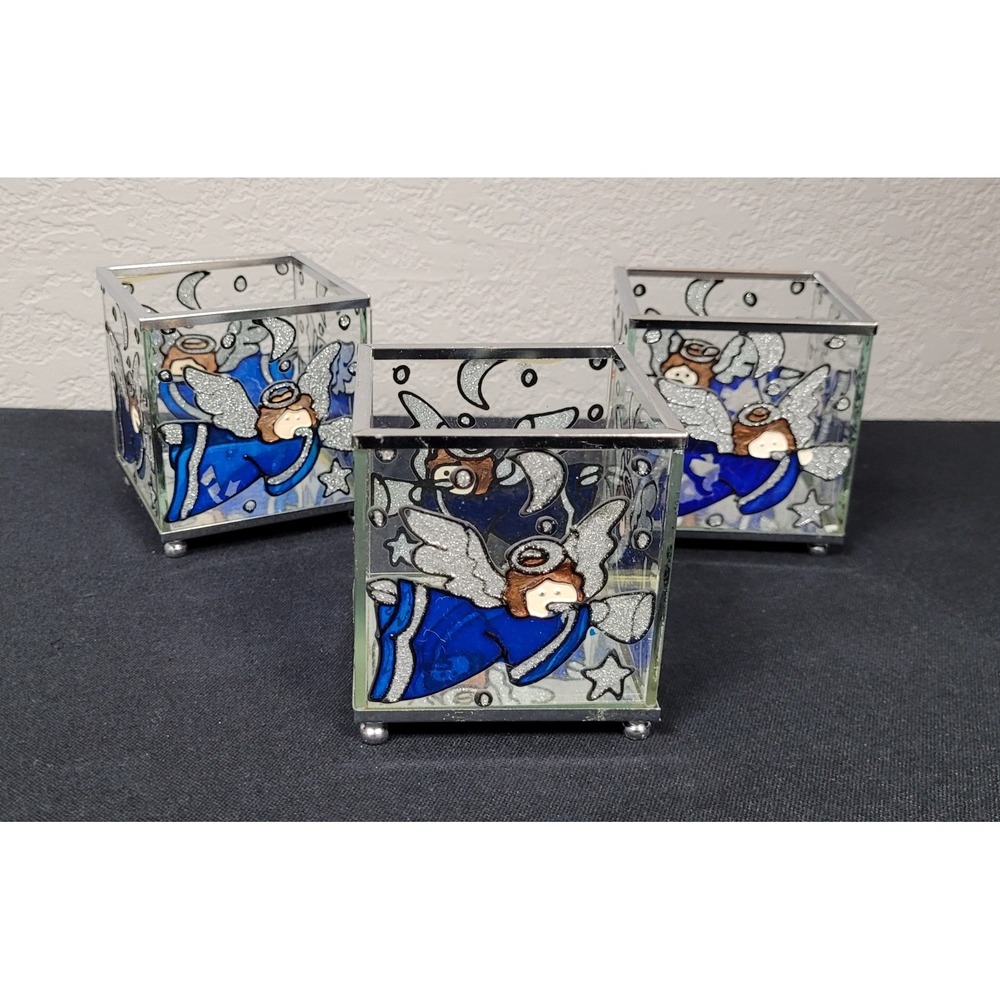 Kathe Wohlfahrt Stained Glass Angel Tea Light Candle Holders (Lot of 3) - Read